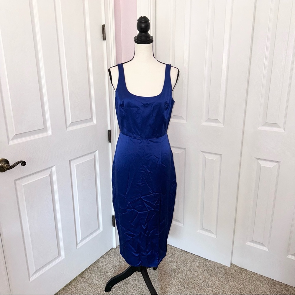 NWT Amanda Uprichard 100% silk royal blue midi dress w side slit, size medium - Picture 4 of 16
